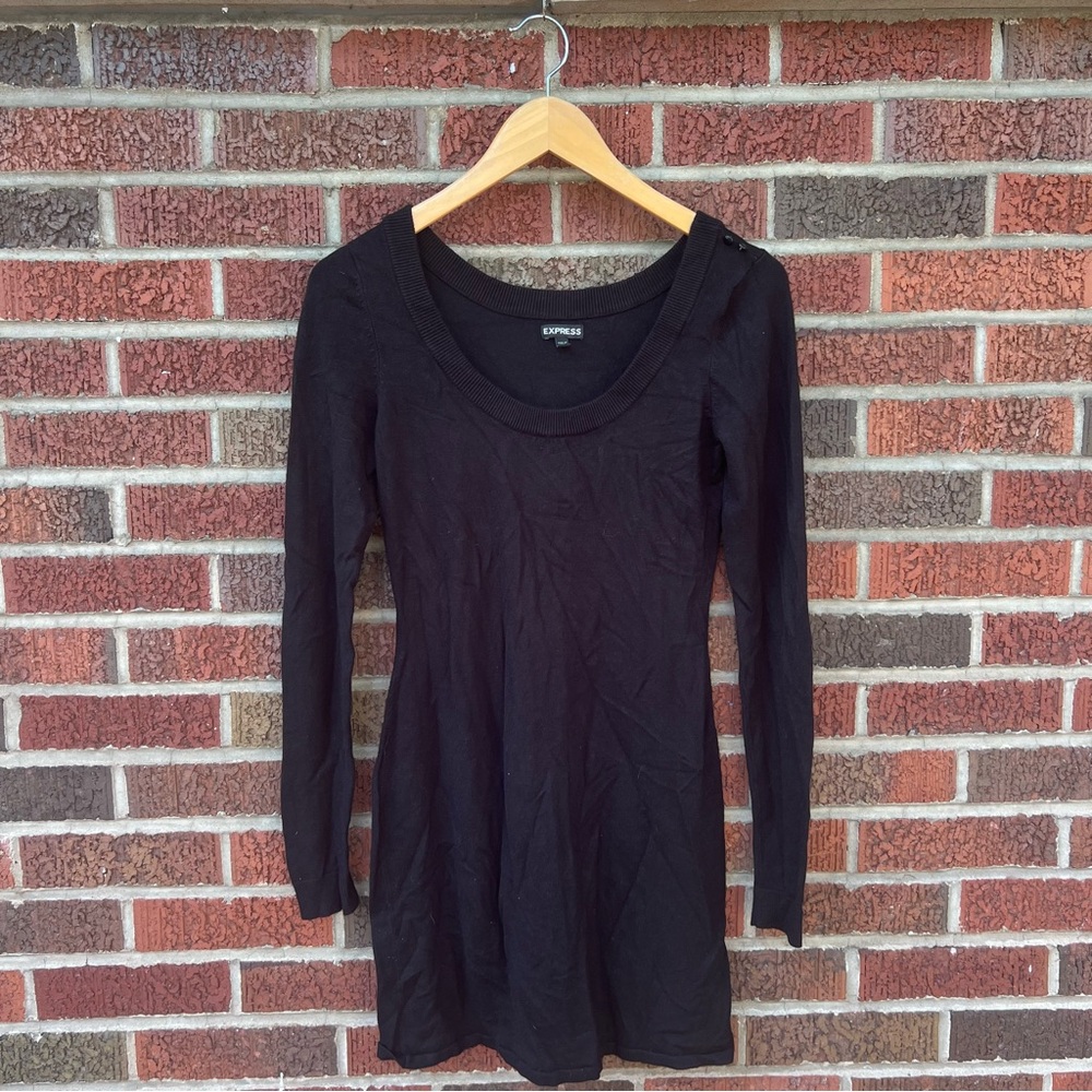 Express Black Scoop Neck Button Shoulder Sweater Tunic Dress Top